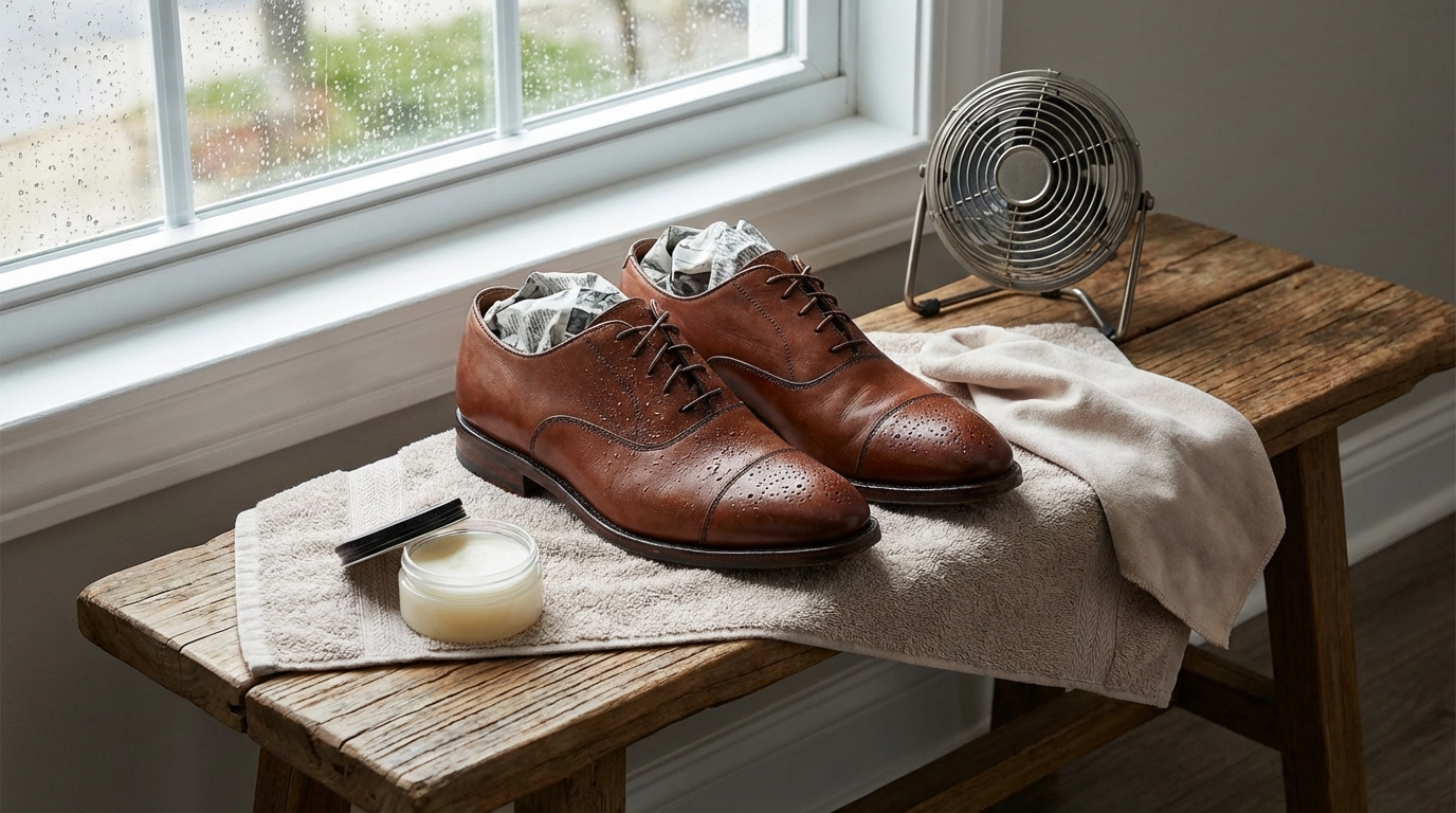 革靴が雨に濡れたときの正しい乾かし方【6ステップ】