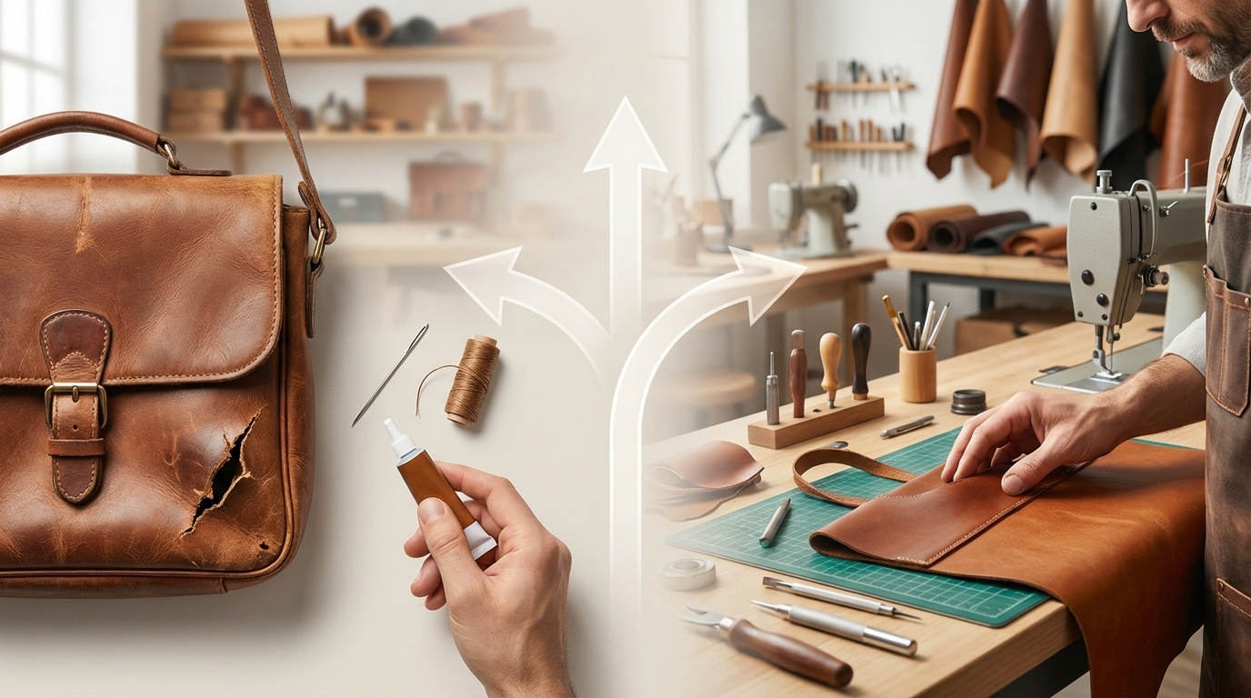 革製品の破れ修理は自分で直す?業者に依頼?判断フローチャート